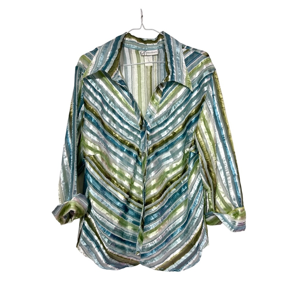 Earth-tone Striped Dress Barn Button-Down Blouse - size XL